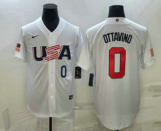 Mens USA Baseball #0 Adam Ottavino Number 2023 White World Baseball Classic Stitched Jersey